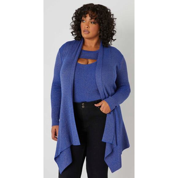 PLUS Size 18/20 - 2X | 2-piece set | Ribbed Knit Open Front Cardigan & Top - Picture 1 of 7
